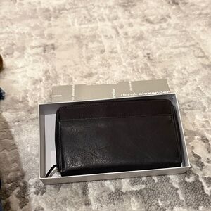 Black Leather Zip Around Wallet